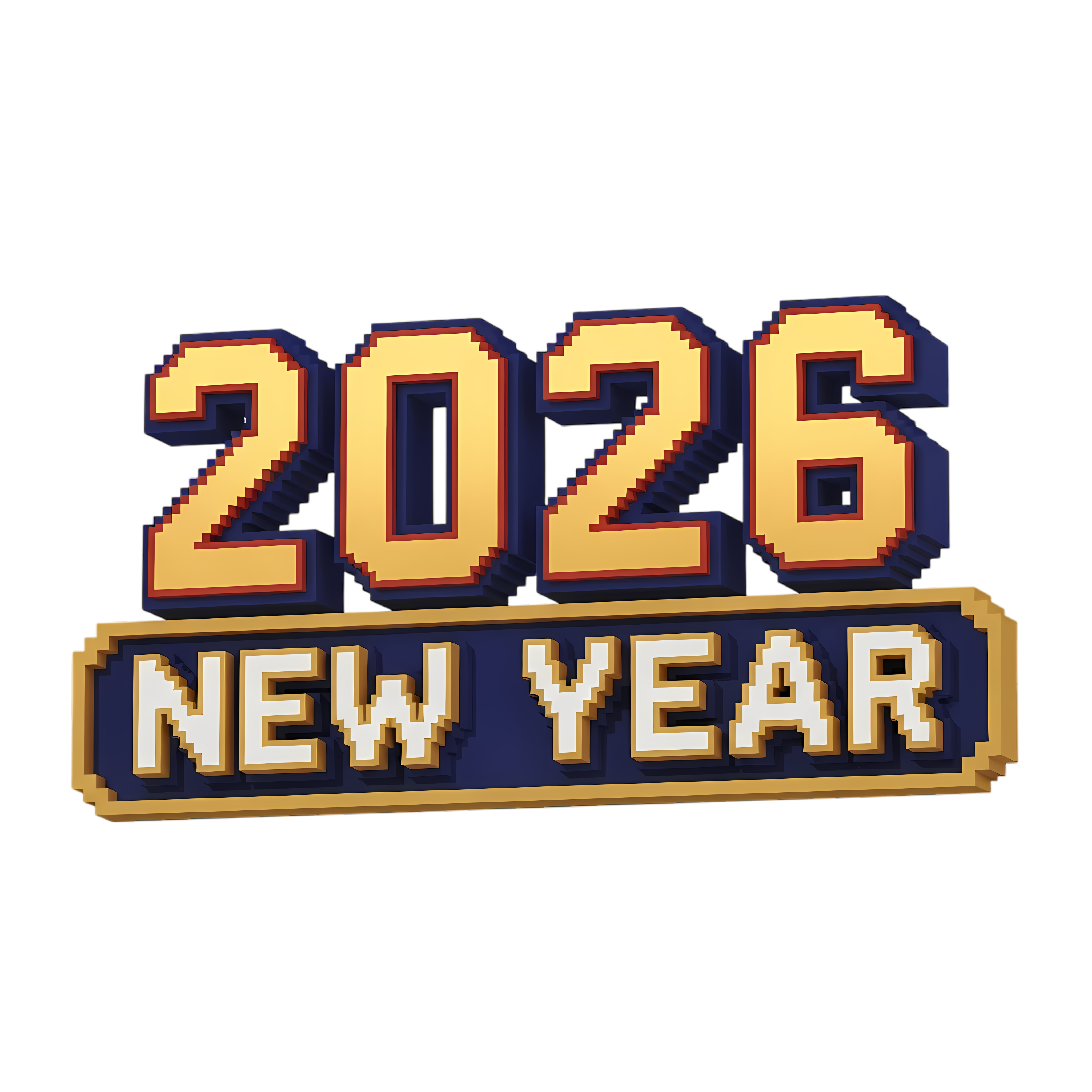 2026 Gold Navy Pixel Block New Year Lettering