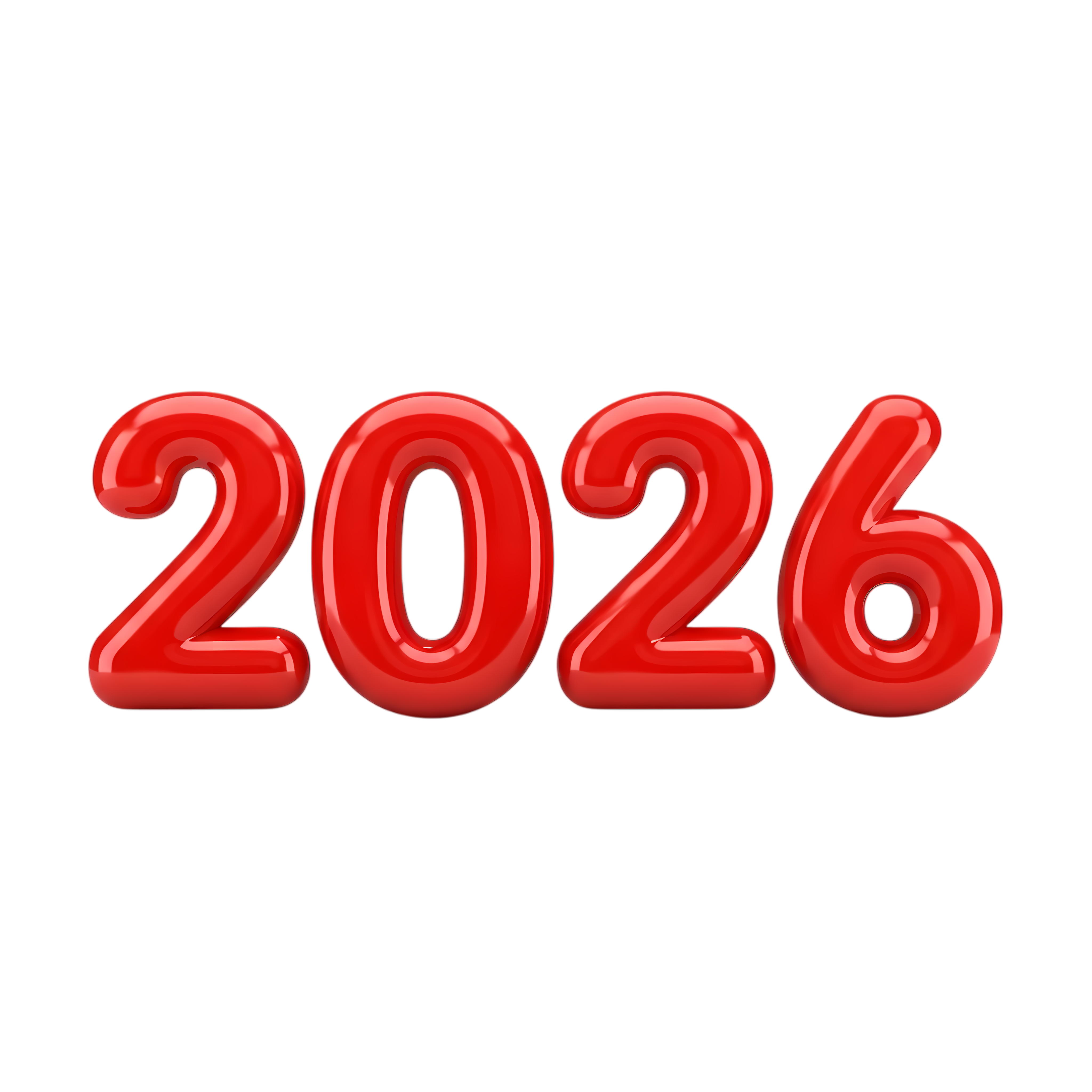 glossy red 2026 playful number typography