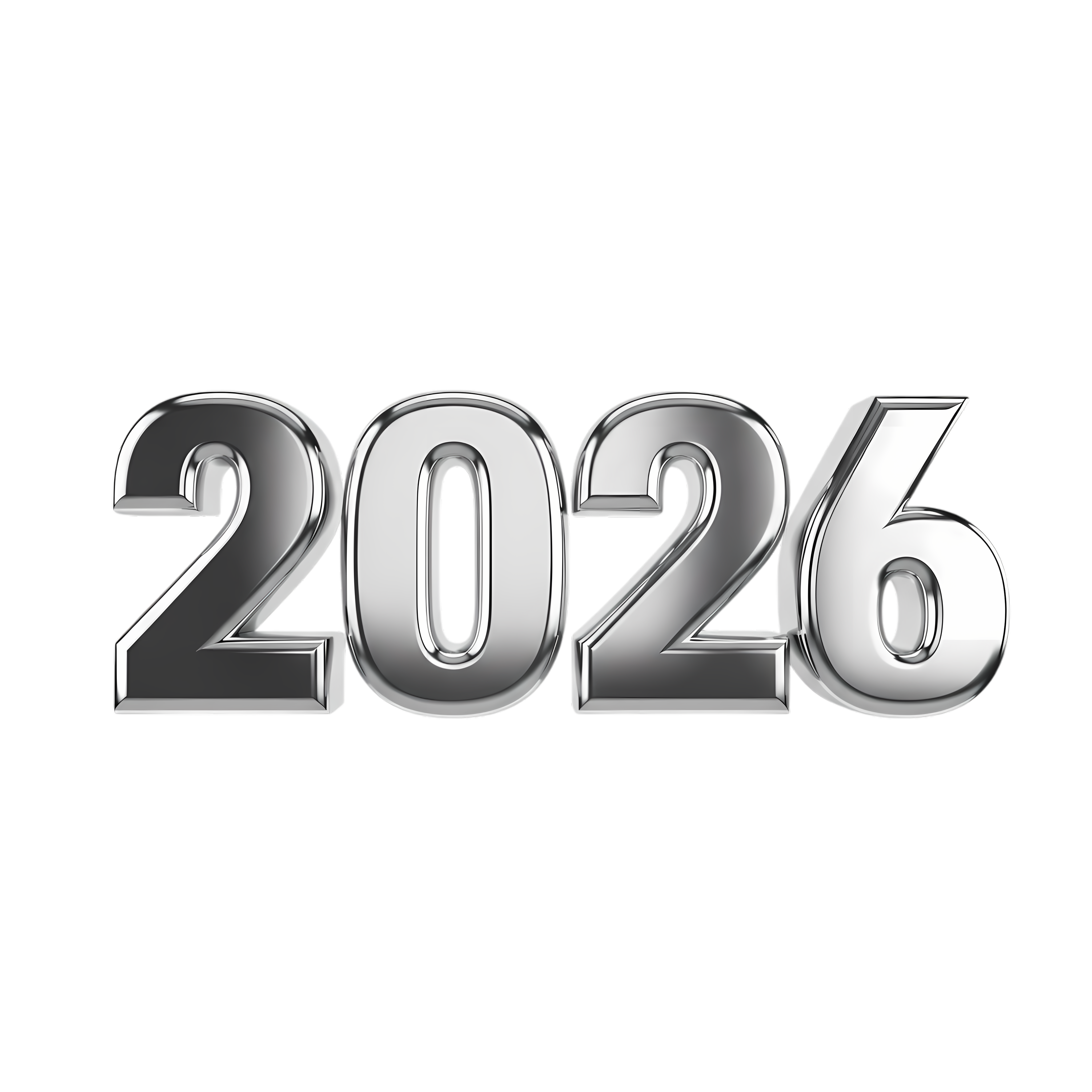 glossy silver 2026 number typography design