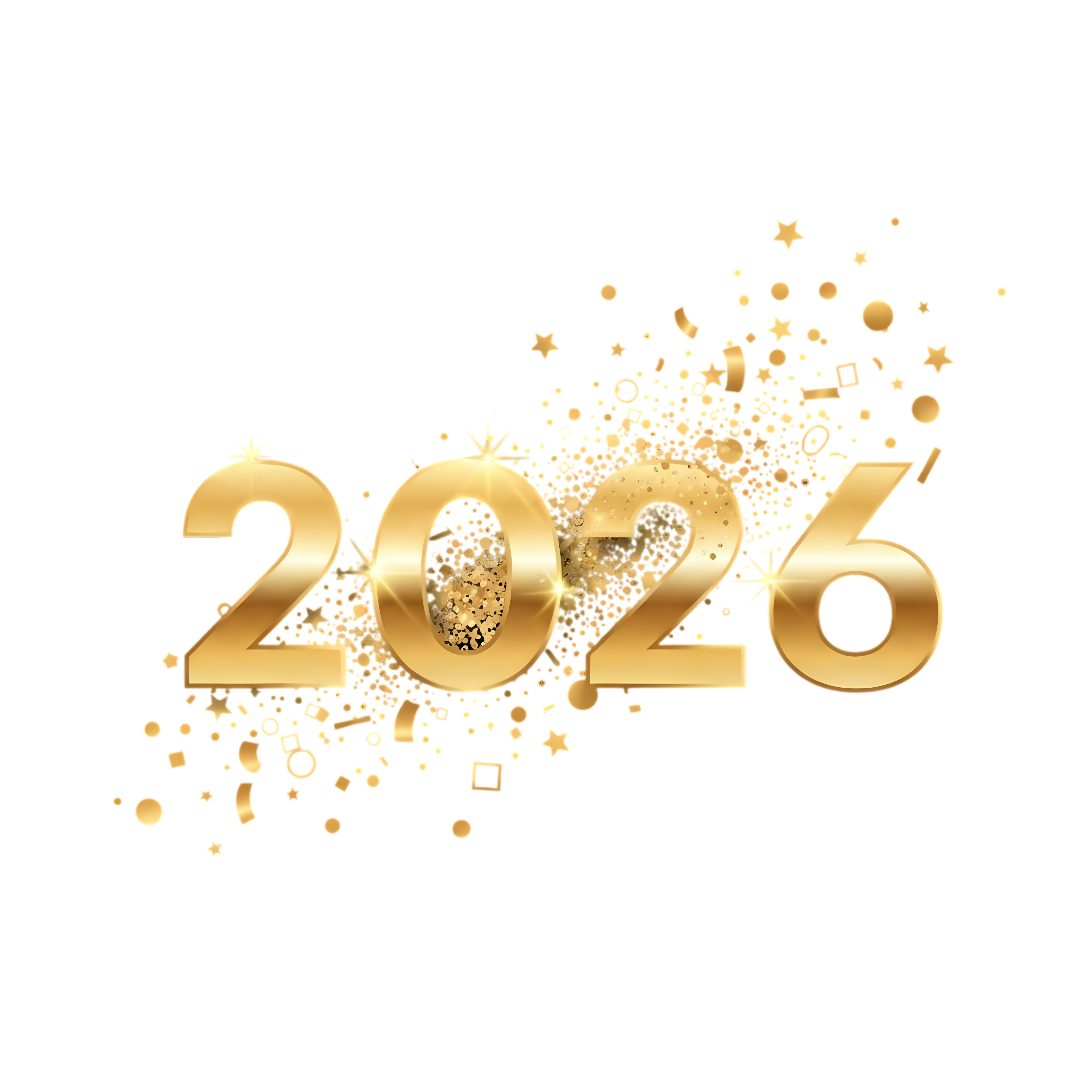 gold confetti and stylish 2026 typography