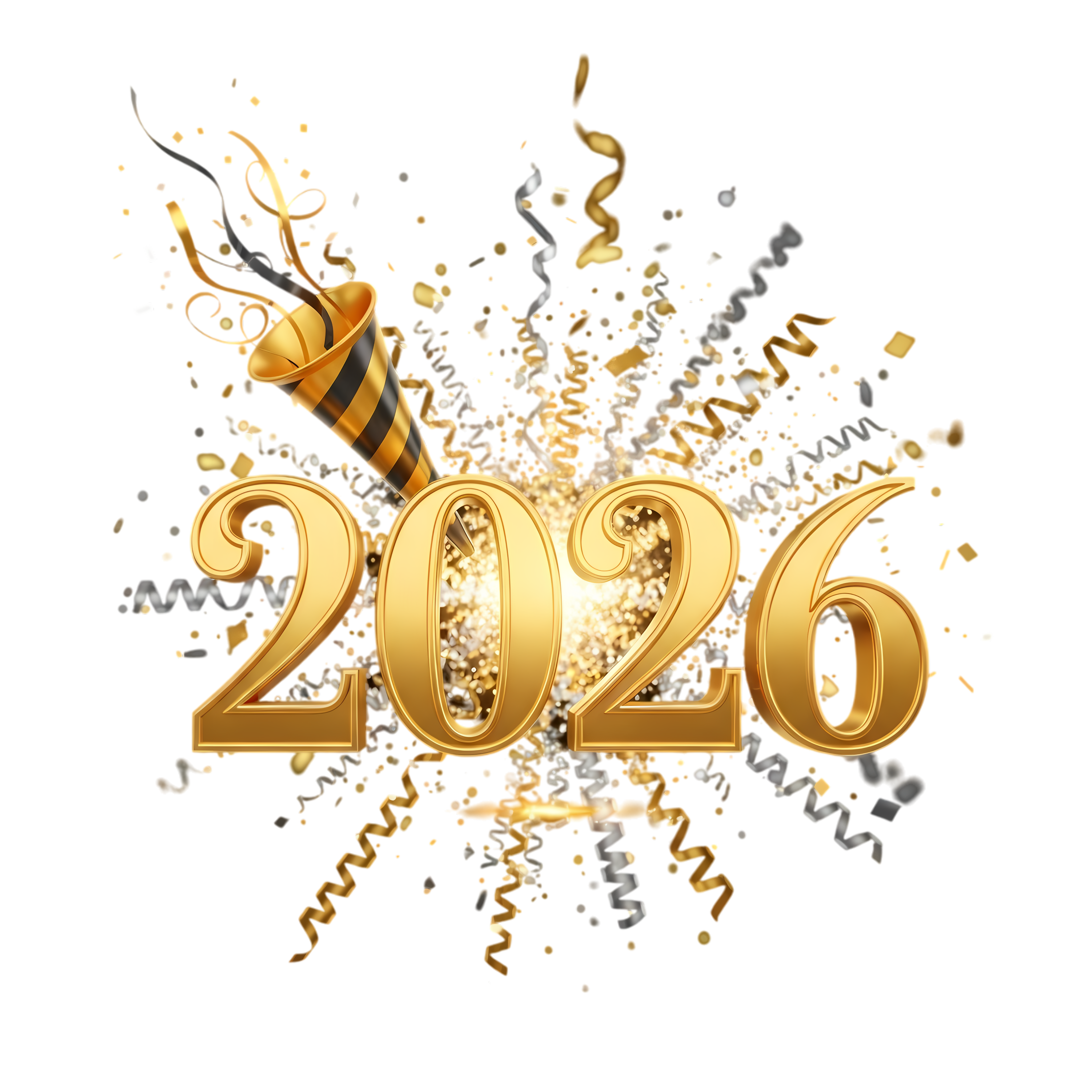golden 2026 celebration design with confetti and festive elements