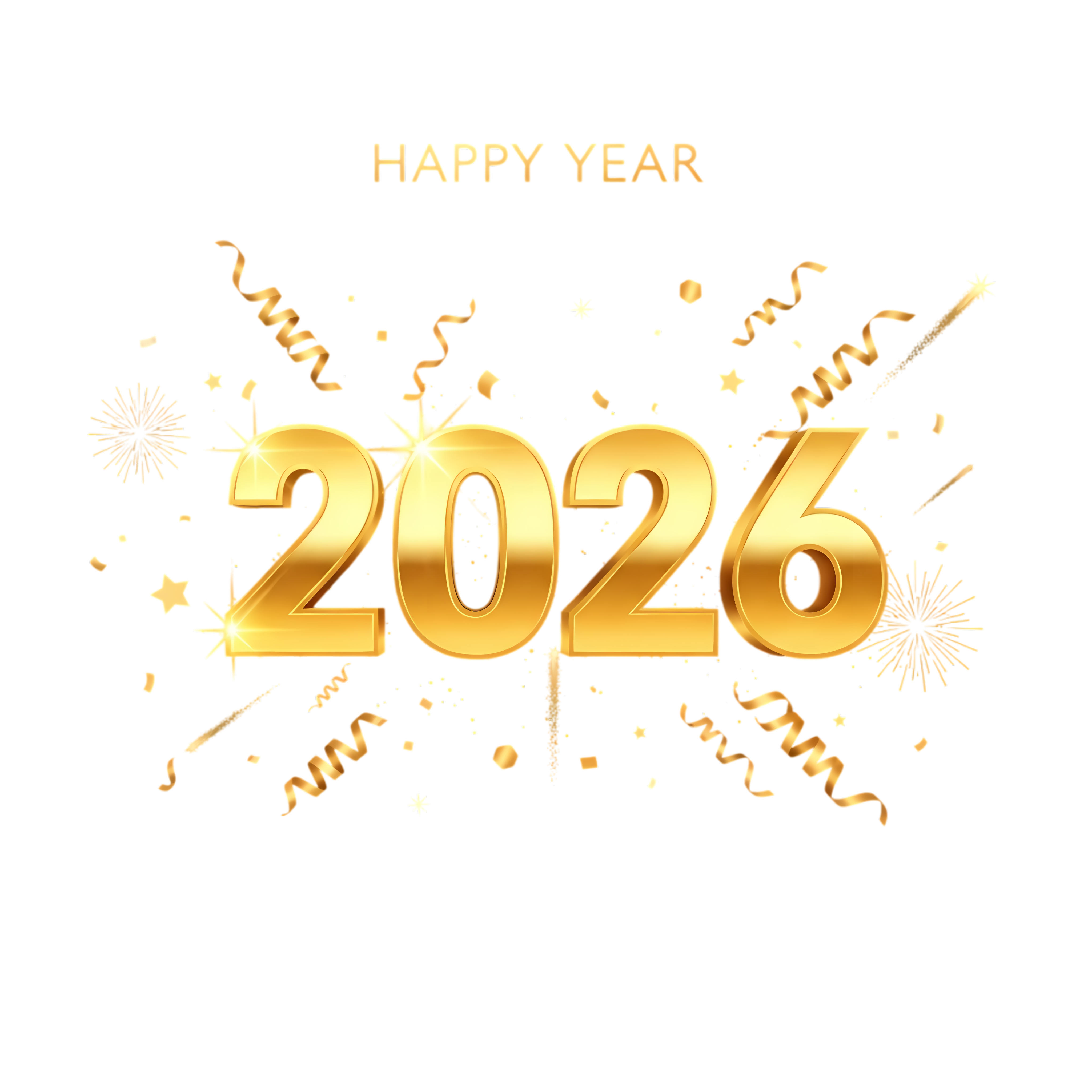 golden 2026 new year poster with shiny numbers and party elements