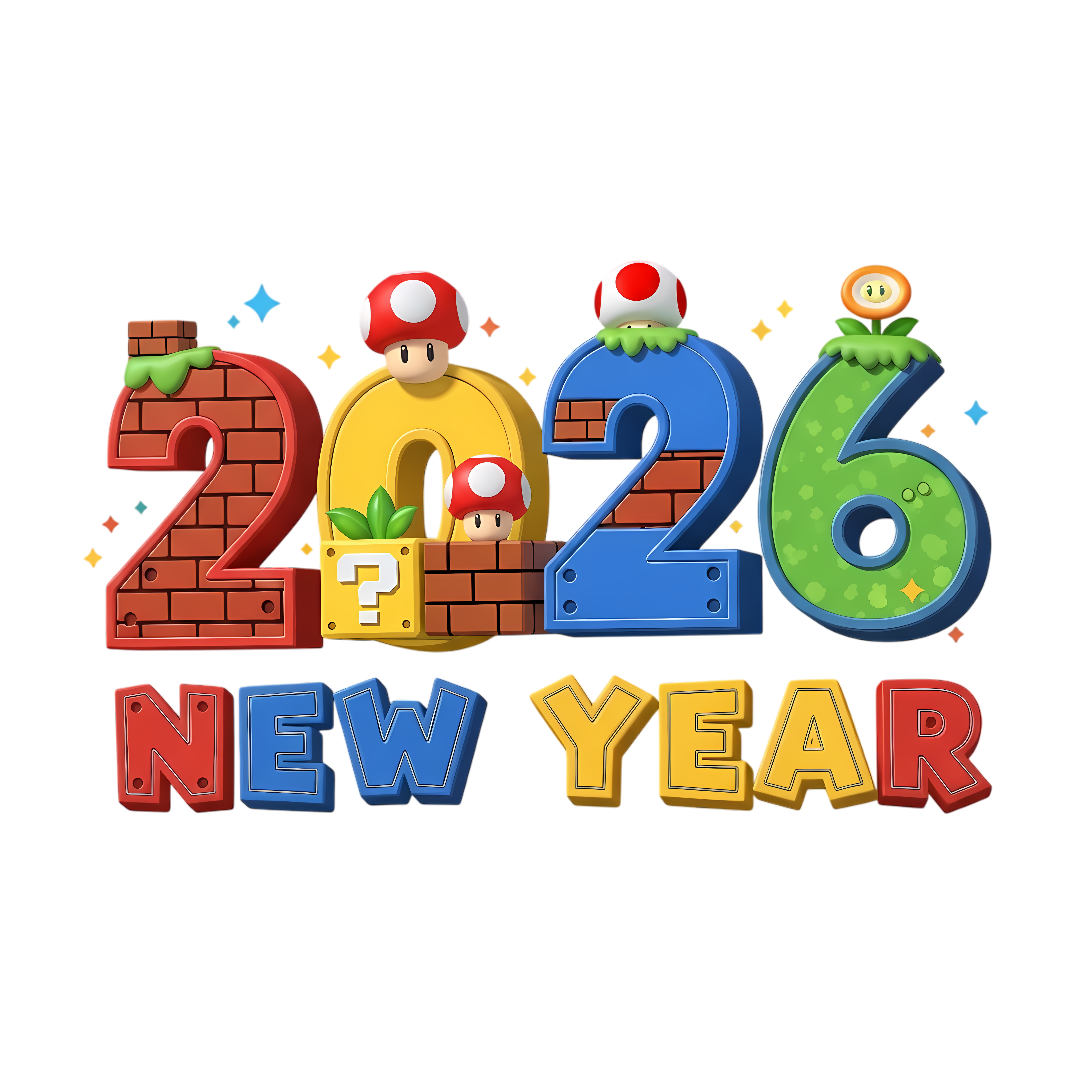 2026 Video-Game Style New Year Typography