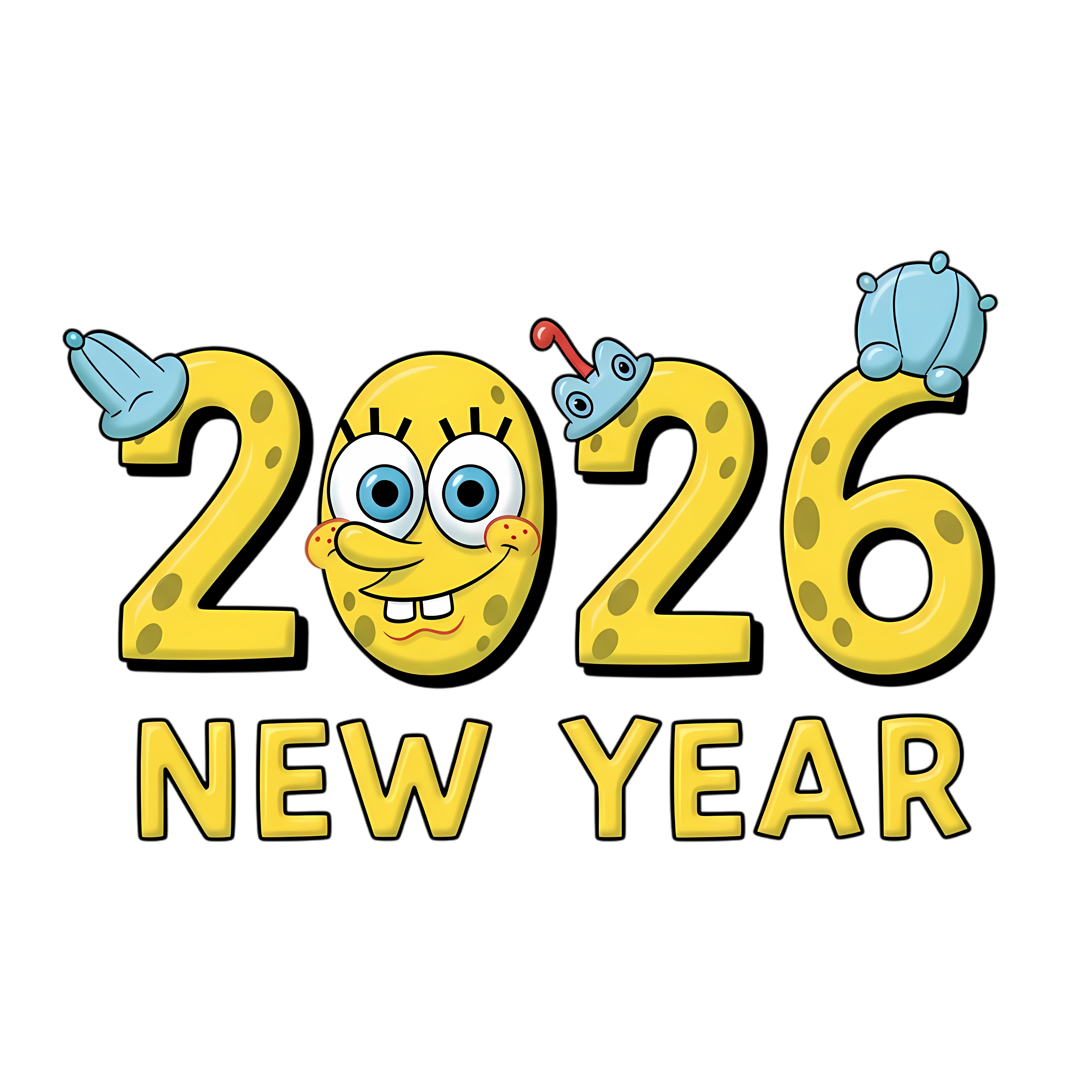 spongebob cartoon style 2026 new year typography
