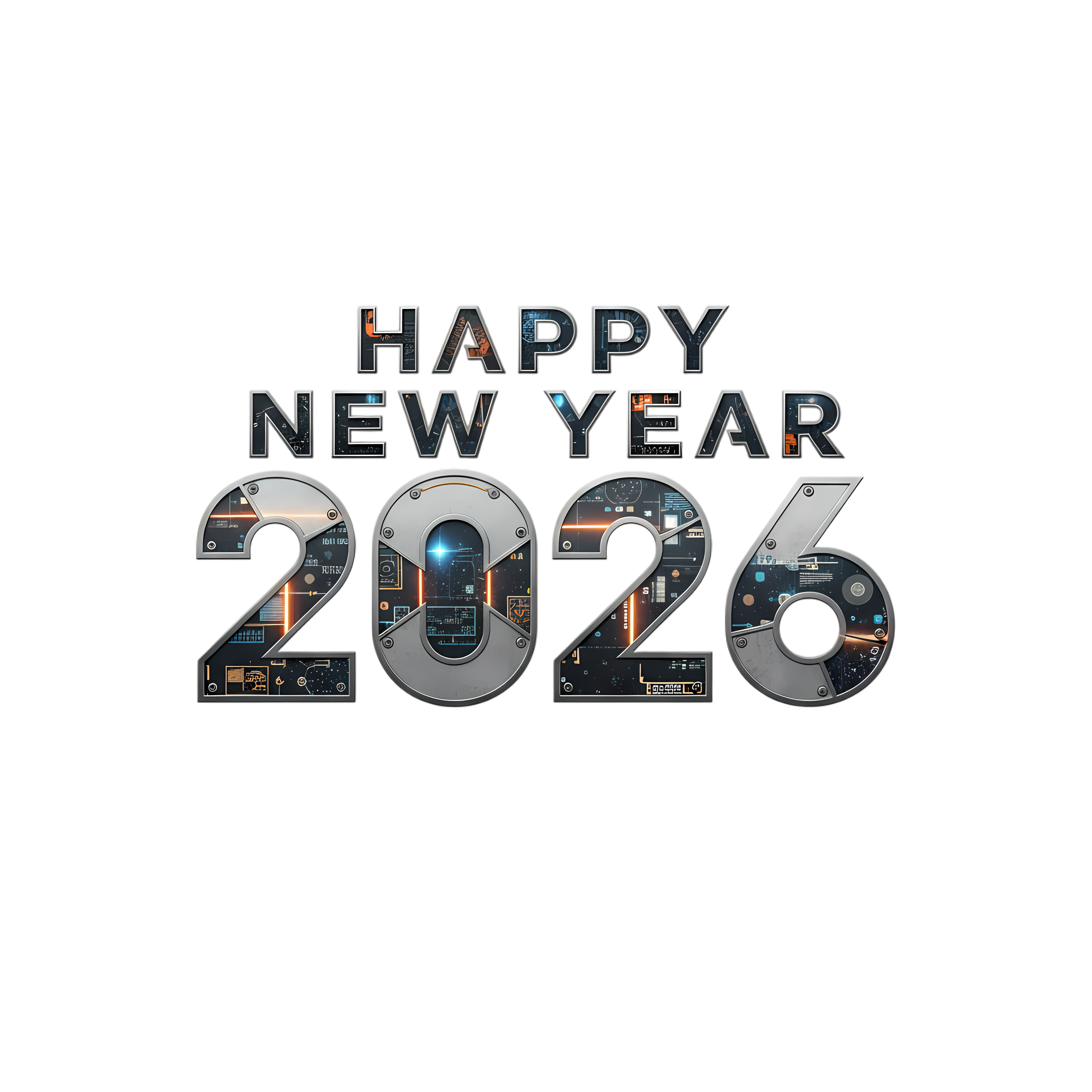 Metallic Silver 2026 Numerals with Circuitry