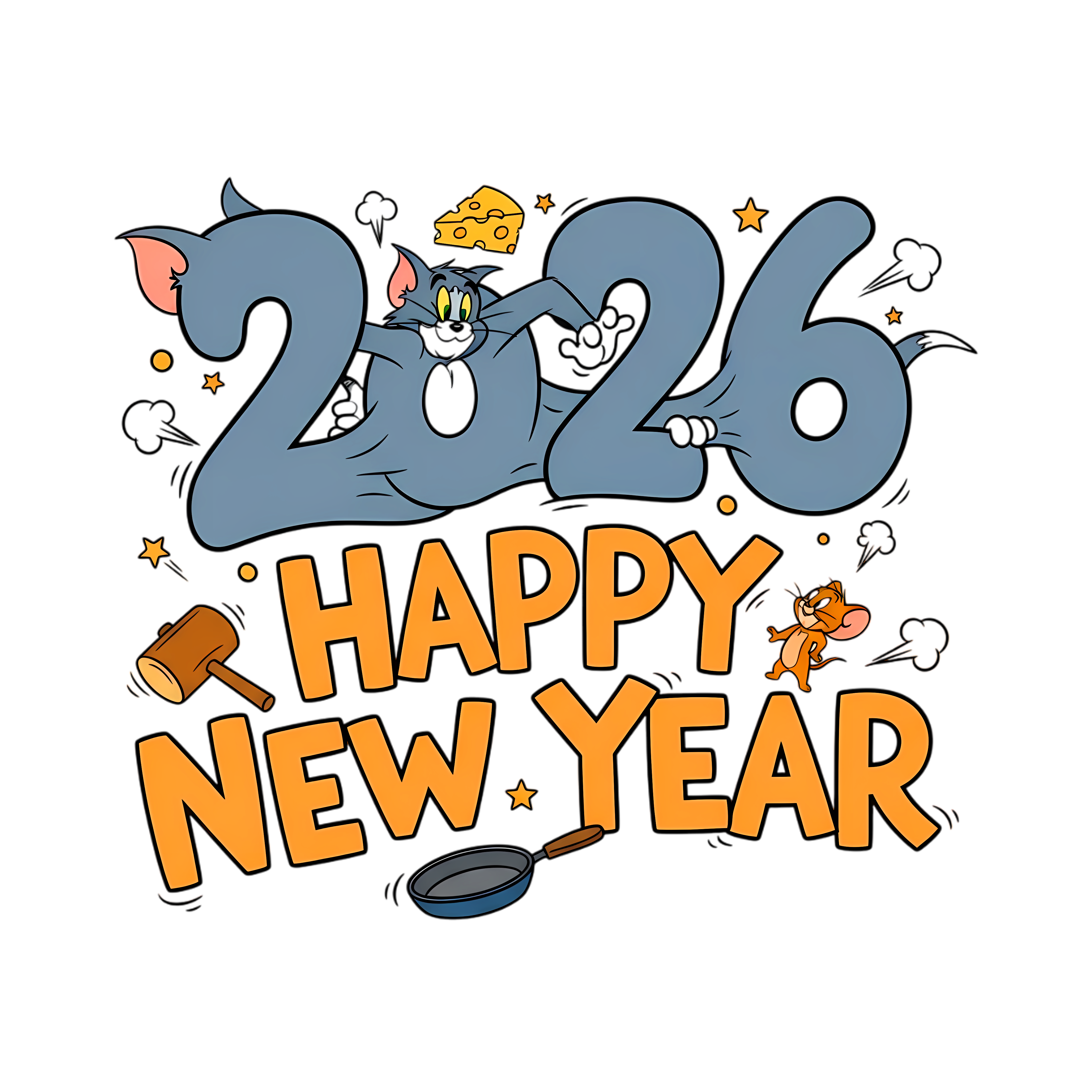 2026 New Year Cartoon Cat and Mouse