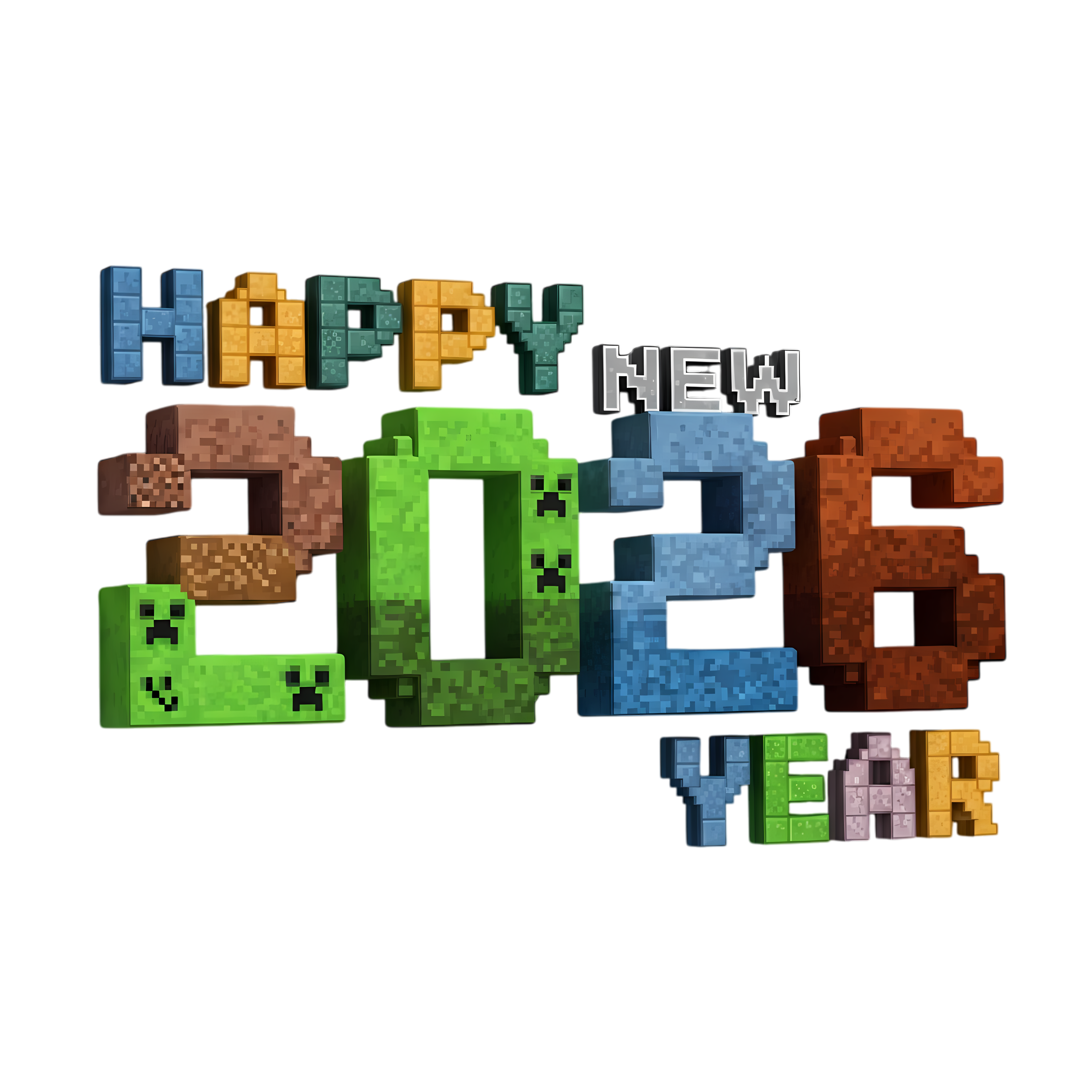 voxel block game style 2026 new year typography