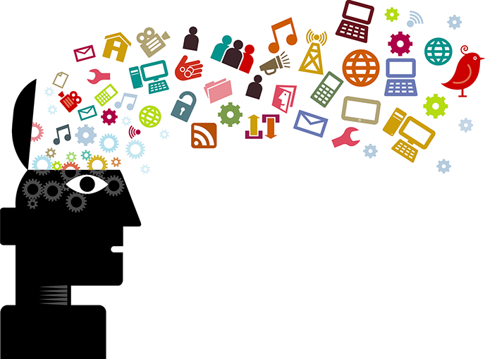 Black Head Silhouette with Colorful Tech Icons