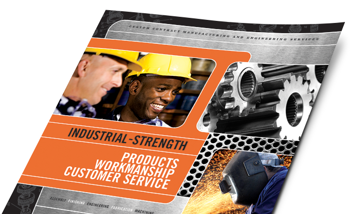 Industrial Brochure with Workers and Gears