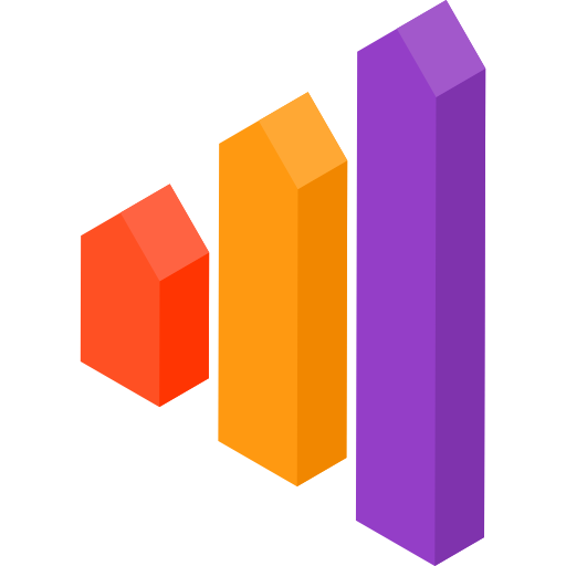 Isometric Bar Chart in Red Orange Purple