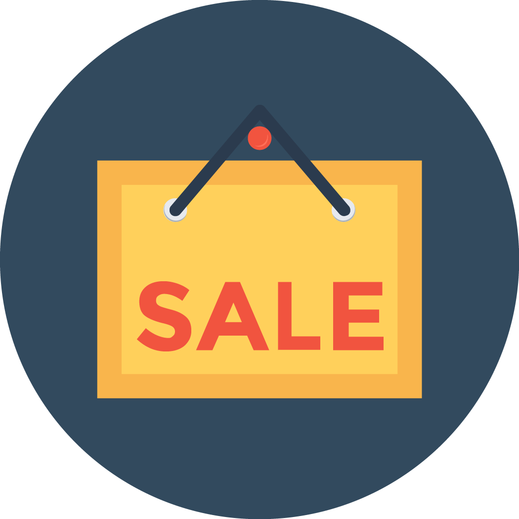 Yellow Hanging Sale Sign with Red Lettering