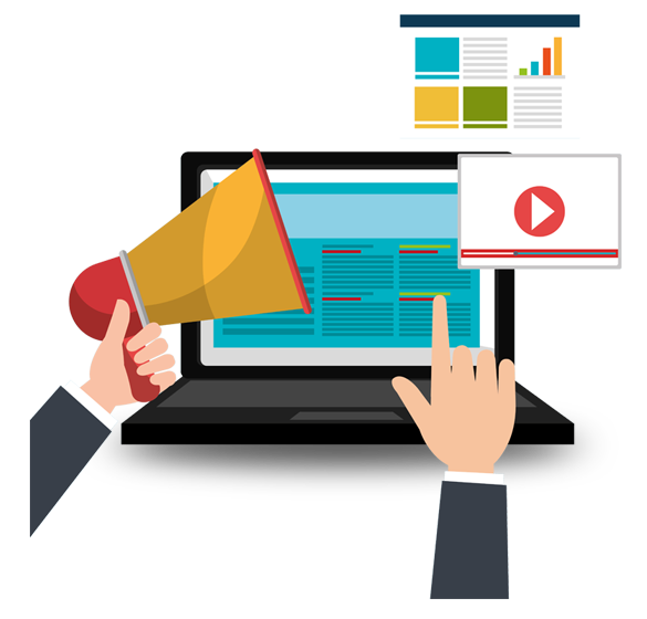 Flat Megaphone and Laptop Marketing Illustration