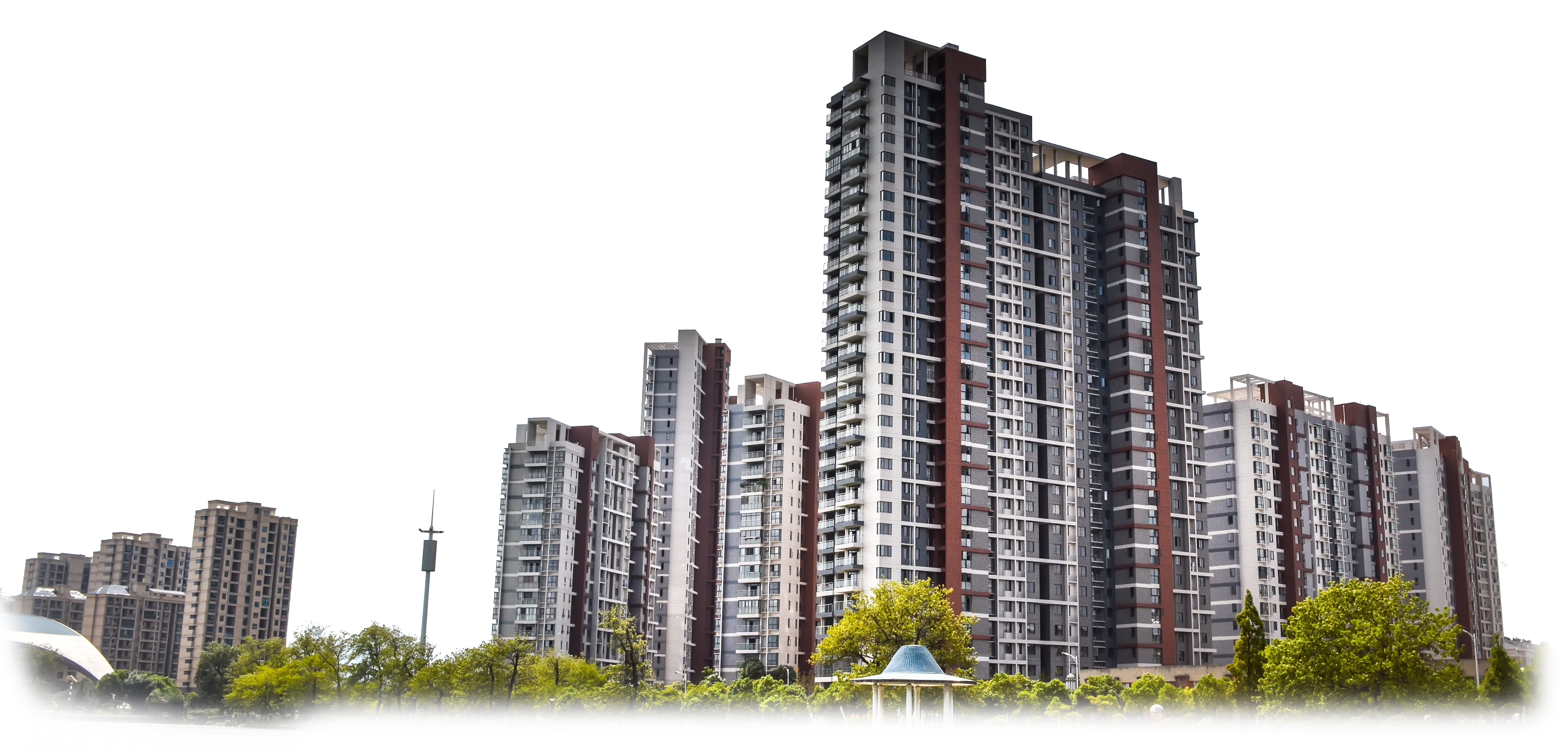 High-Rise Apartment Towers with Brick-Red Facades
