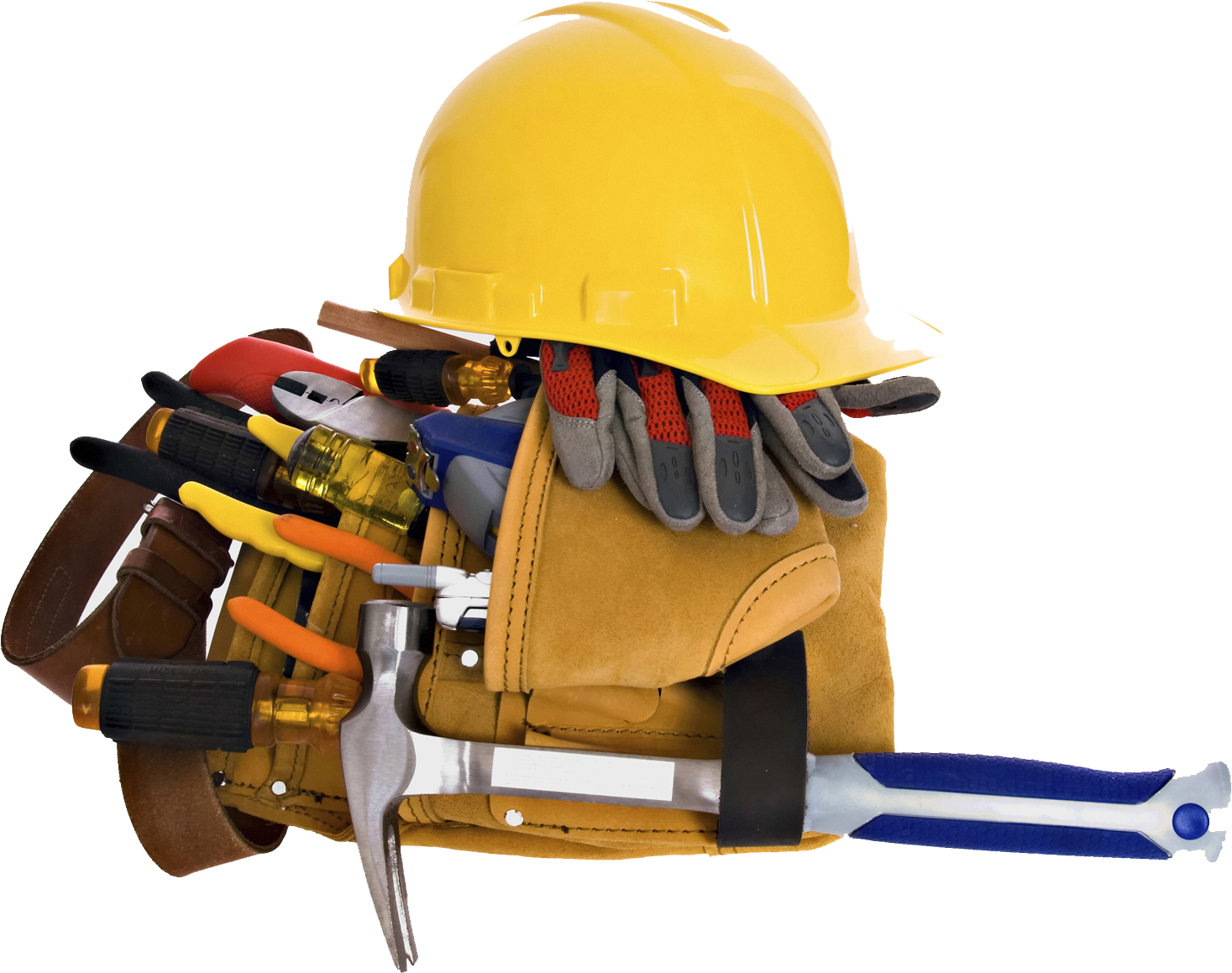 Yellow Hard Hat with Tool Belt and Gloves
