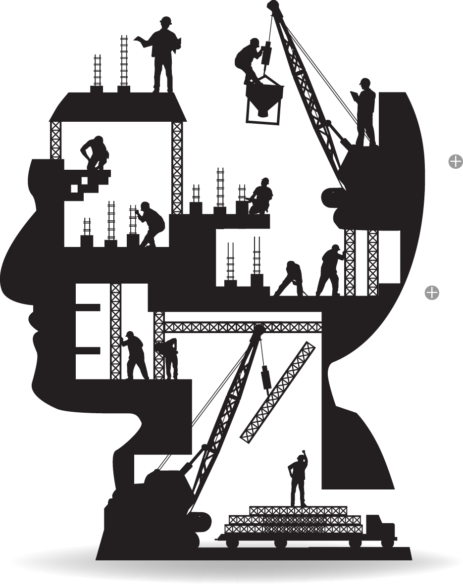 Silhouette of Head with Construction Workers