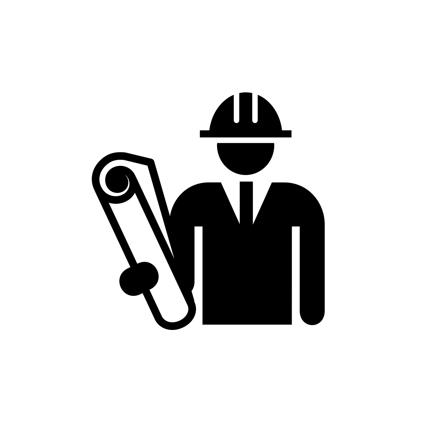 Black Silhouette Worker with Rolled Blueprint