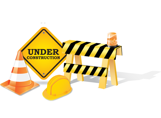 Yellow under Construction Sign with Orange Cone