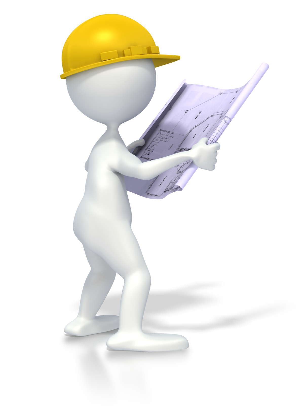 3D White Figure in Yellow Hard Hat