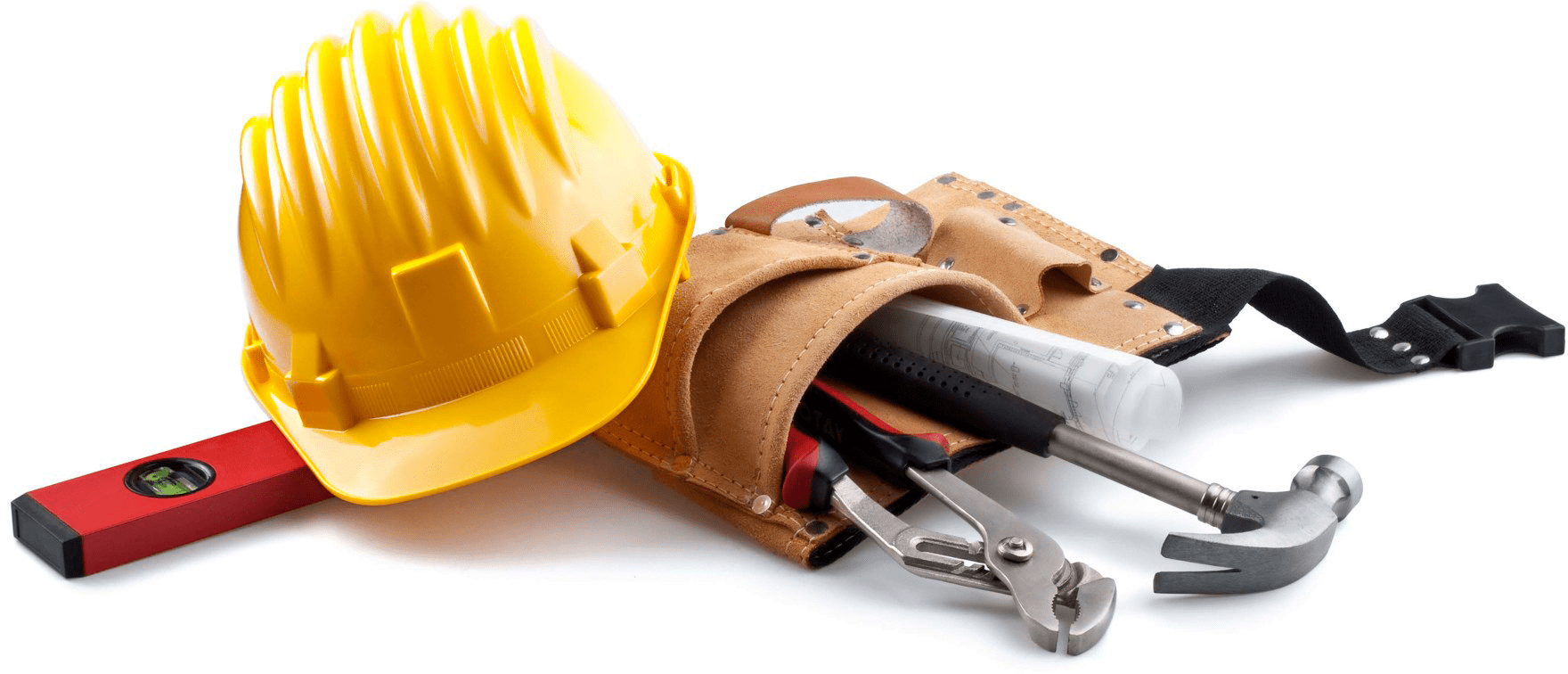 Yellow Hard Hat with Leather Tool Pouch