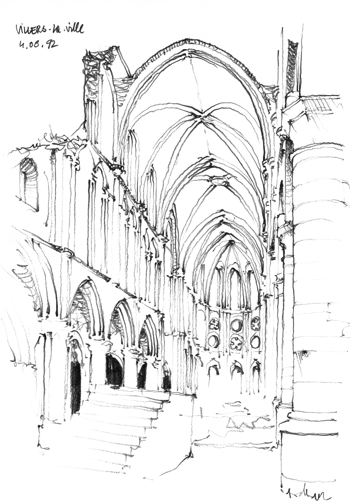 Ruined Gothic Nave Pen Sketch