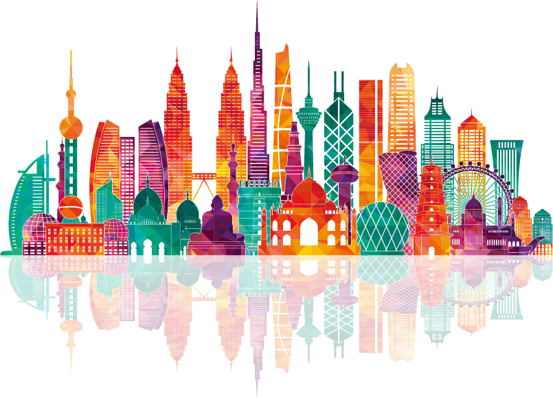 asia royalty free vector map illustration colorful city building silhouettes