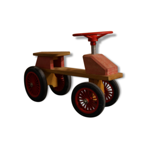 Wooden Ride-On Toy Car with Red Wheels