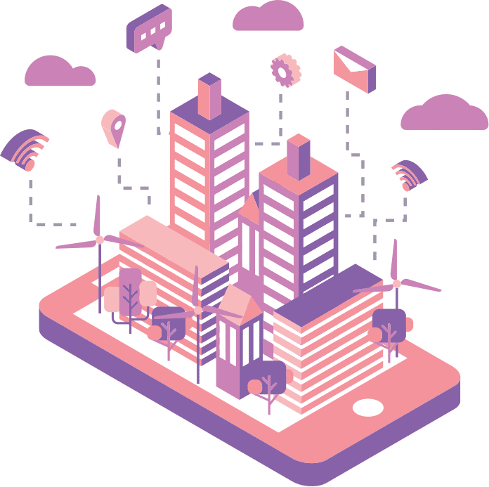 Isometric Pink Purple Smart City Phone