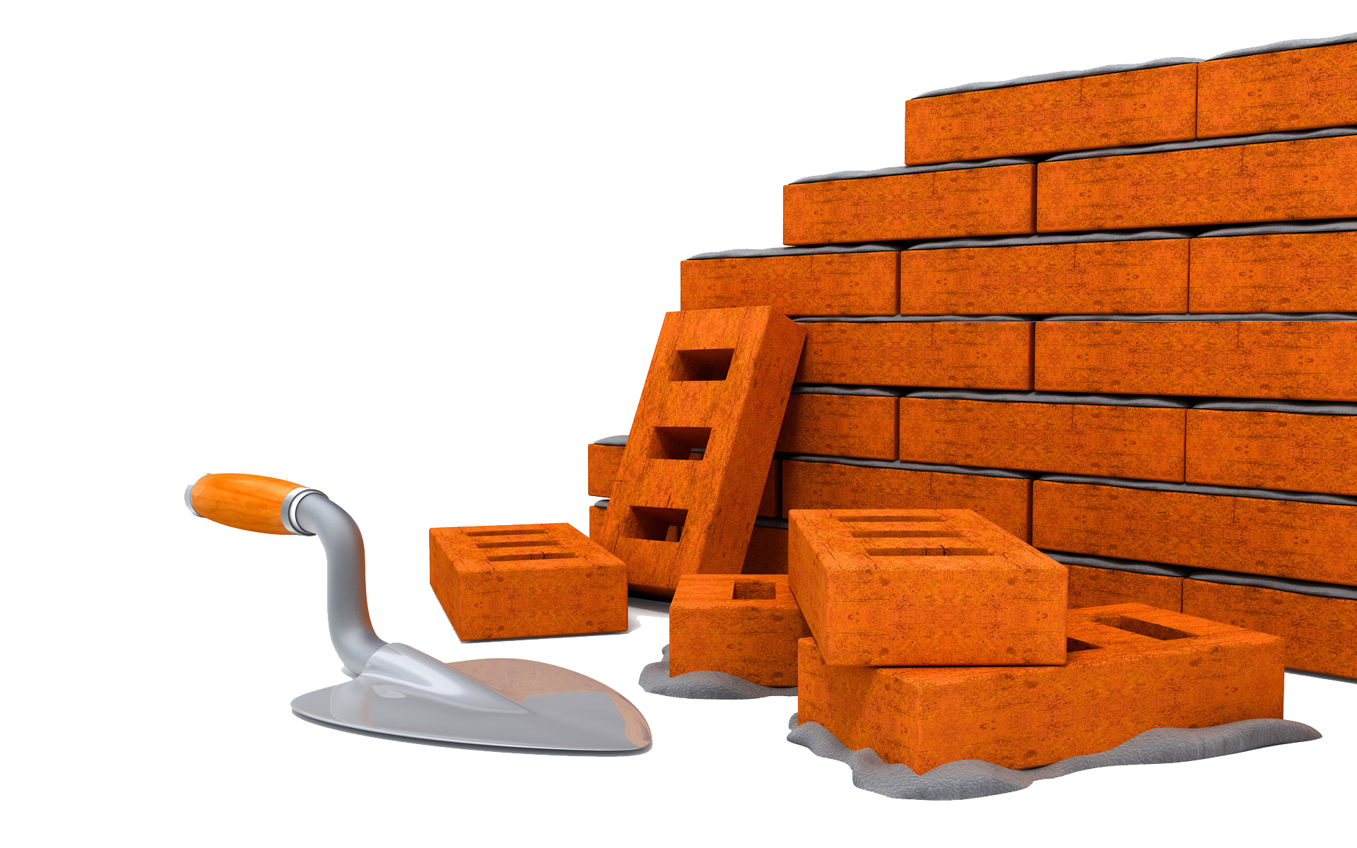 Stacked Orange Bricks with Silver Trowel