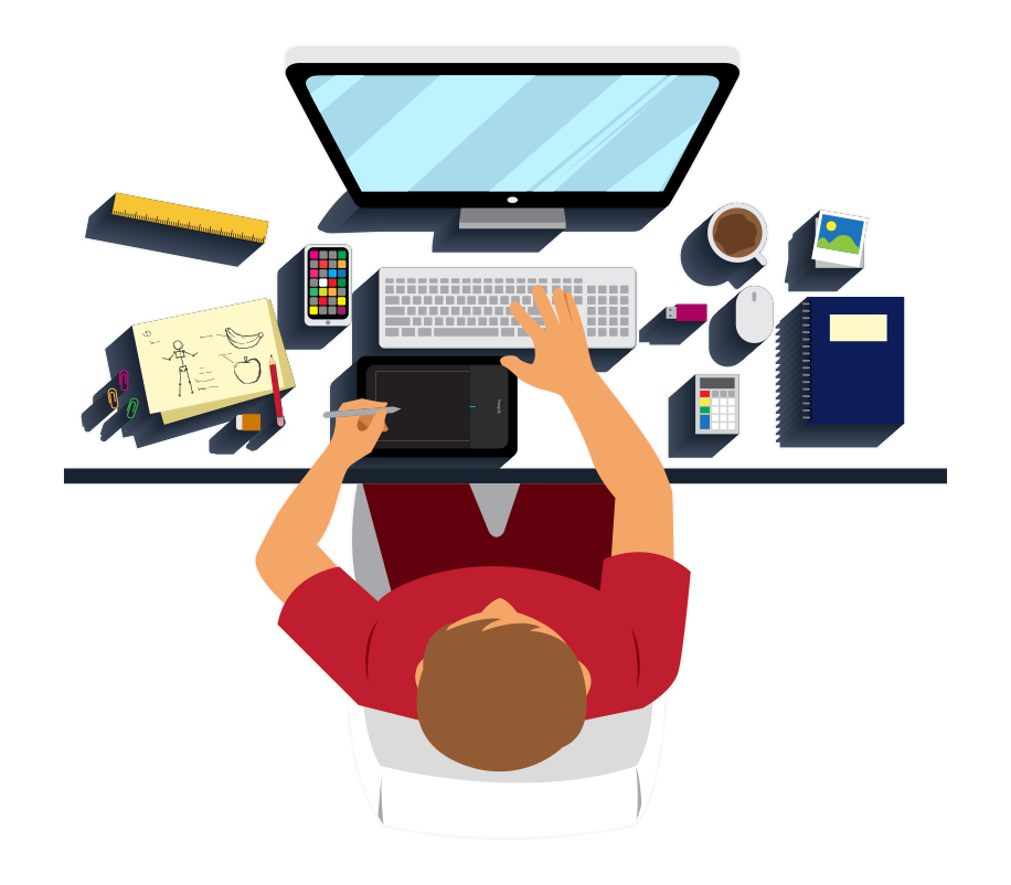 Overhead Flat Illustration of Person Sketching
