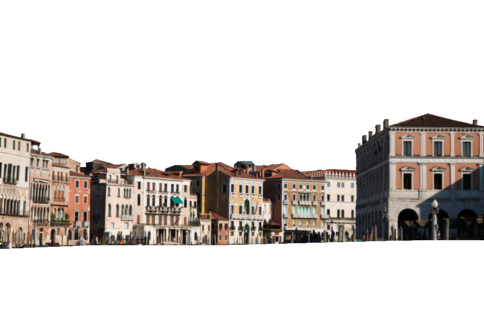 Pastel Venice Waterfront Buildings with Terracotta Roofs