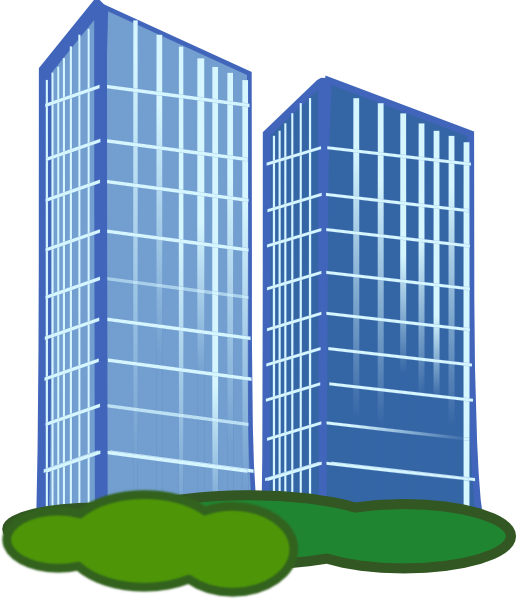 Two Blue Glass Office Towers, Flat Style