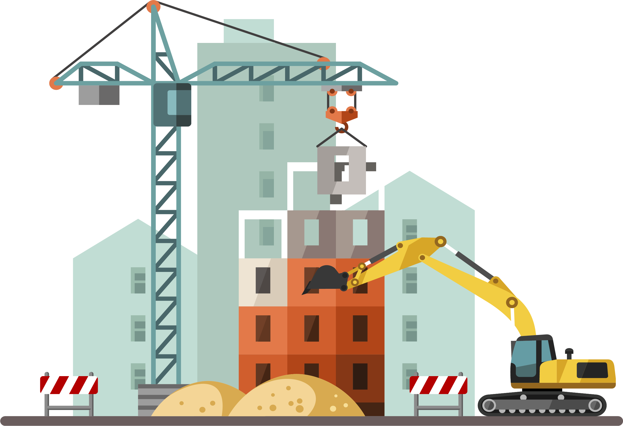 building architectural engineering crane heavy equipment construction site excavator