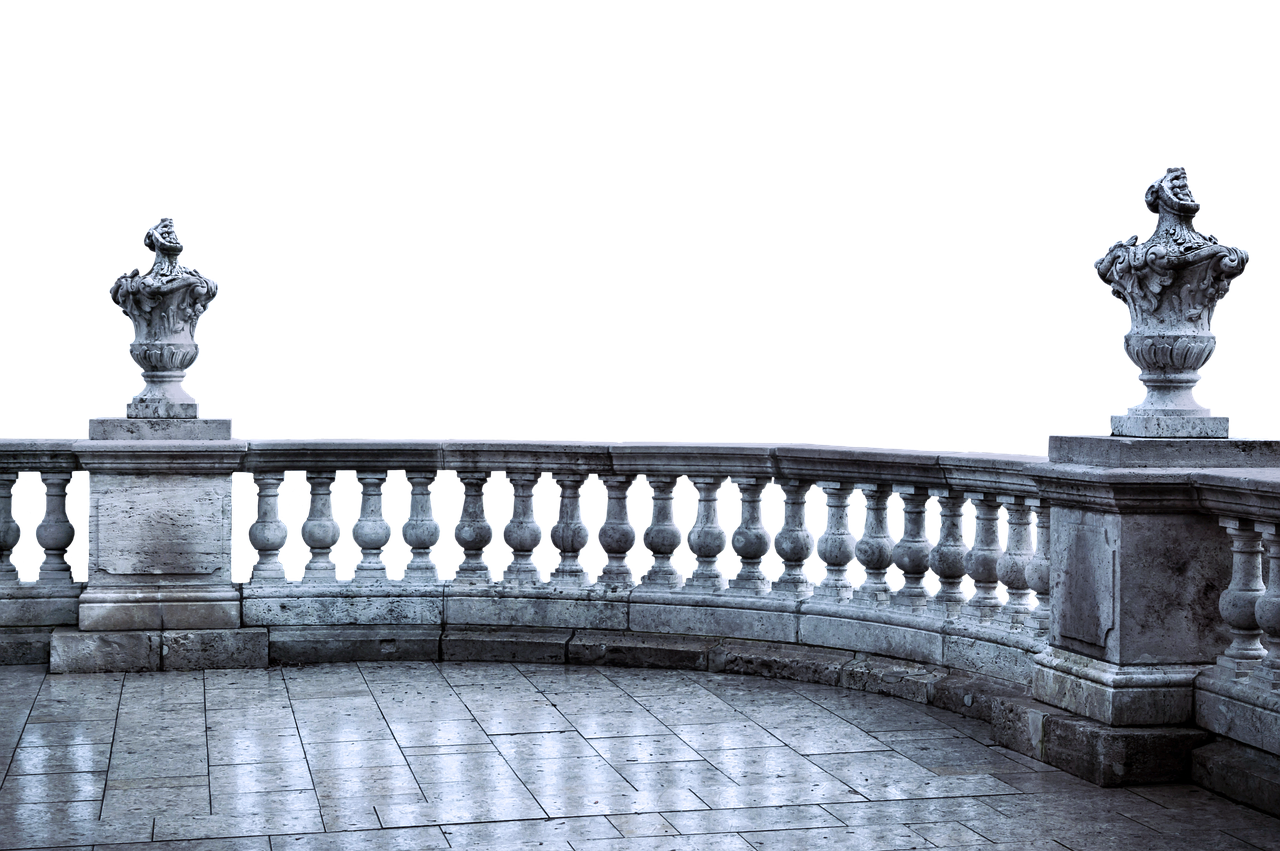 Curved Stone Balustrade with Carved Urn Finials