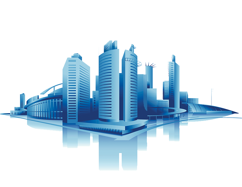 Blue Gradient City Skyline with Reflection