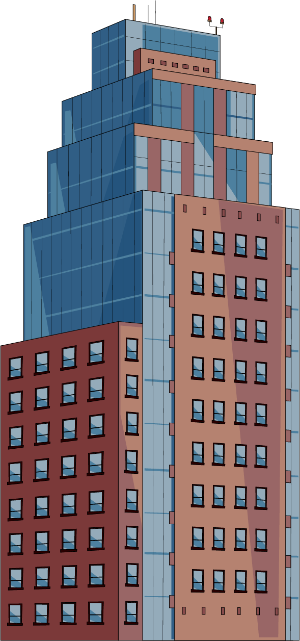 Cartoon Skyscraper with Blue Glass Tiers
