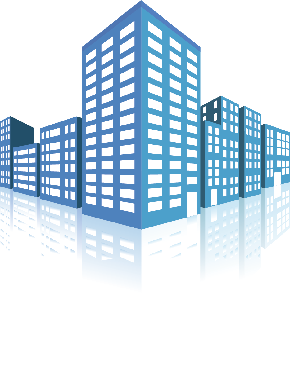 Blue City Skyline with Office Tower