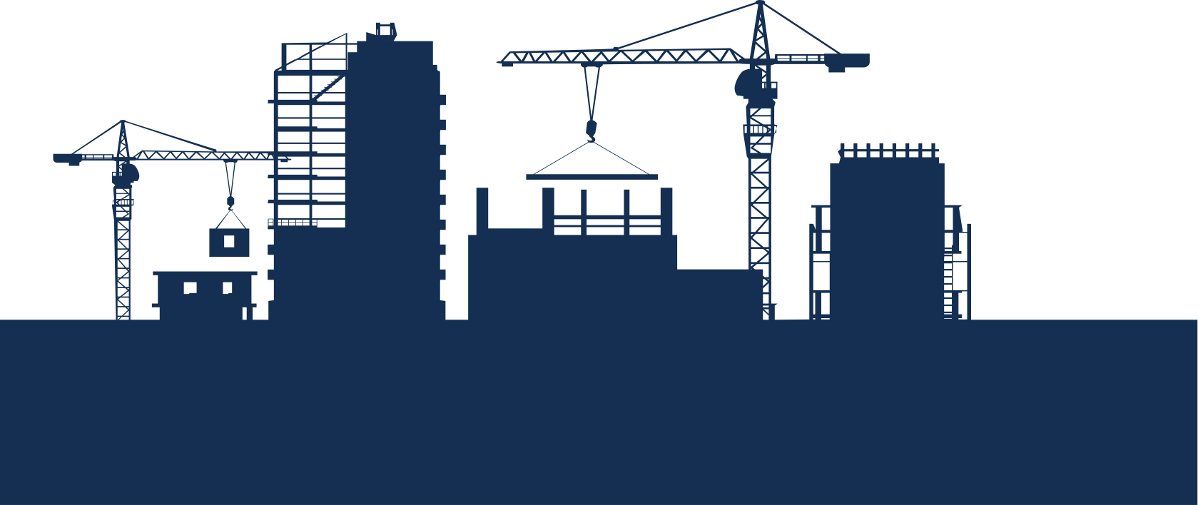 Navy Silhouette Construction Cranes and Buildings