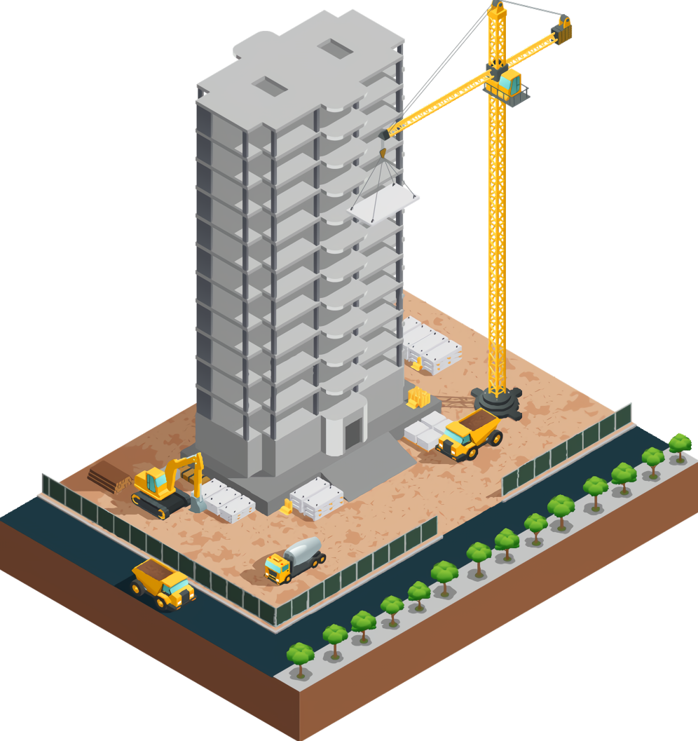 Building Construction Heavy Machinery House Excavator Building Materials Construction Worker Isometric Projection t