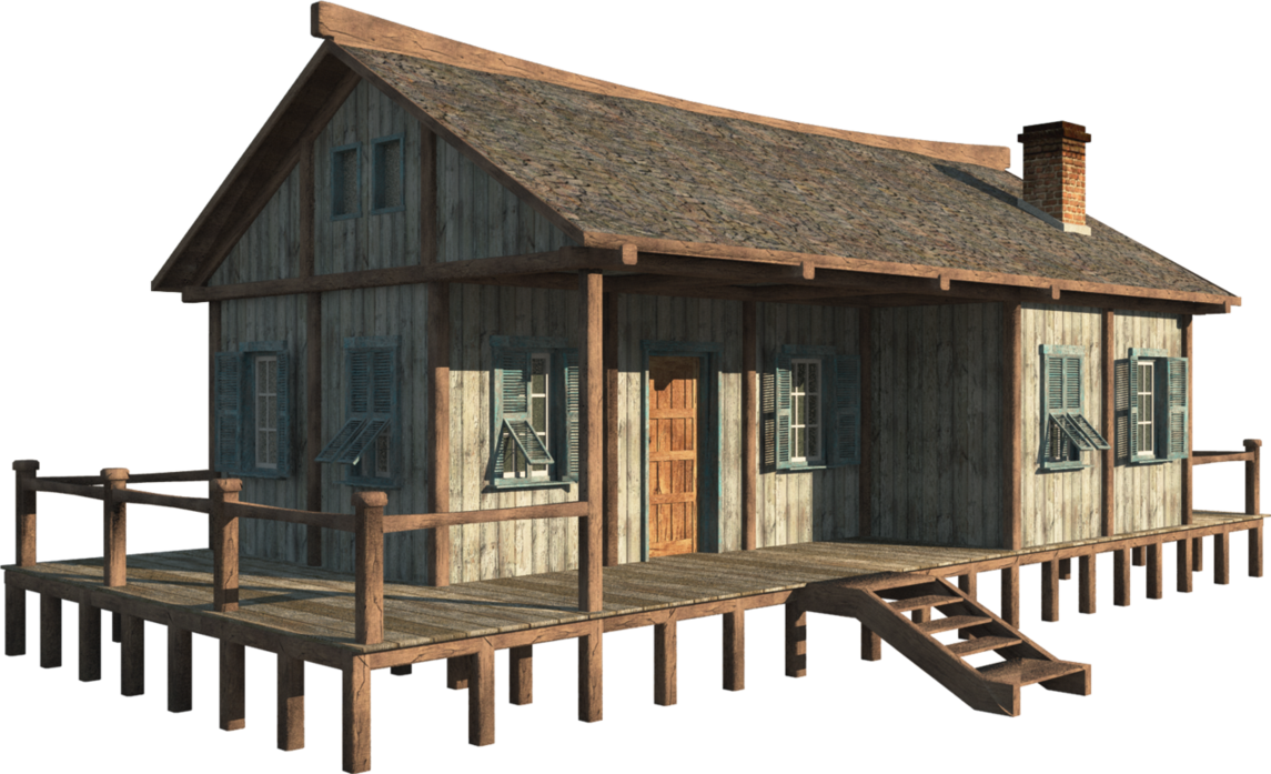 Rustic Wooden Cabin with Teal Shutters