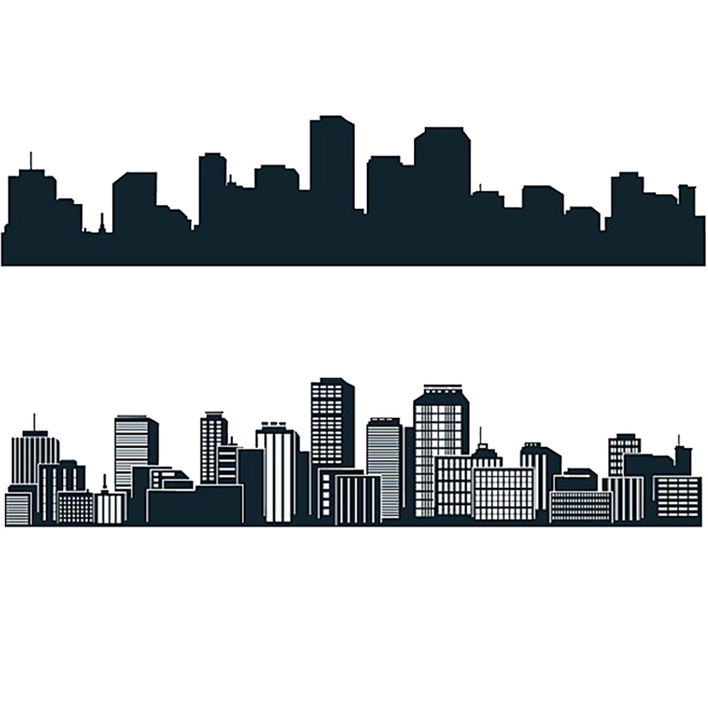City Skyline Silhouette with Line Art Towers