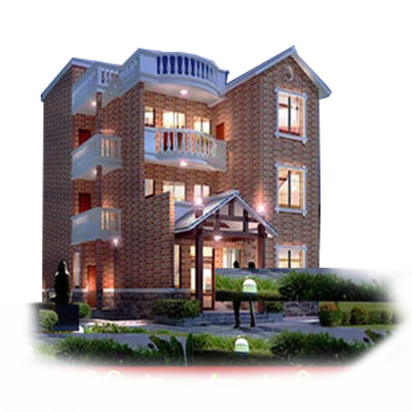 Three-Story Brick Villa with White Balconies