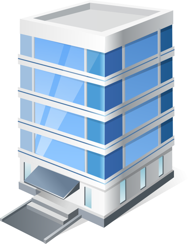 Blue Glass Office Building Isometric View