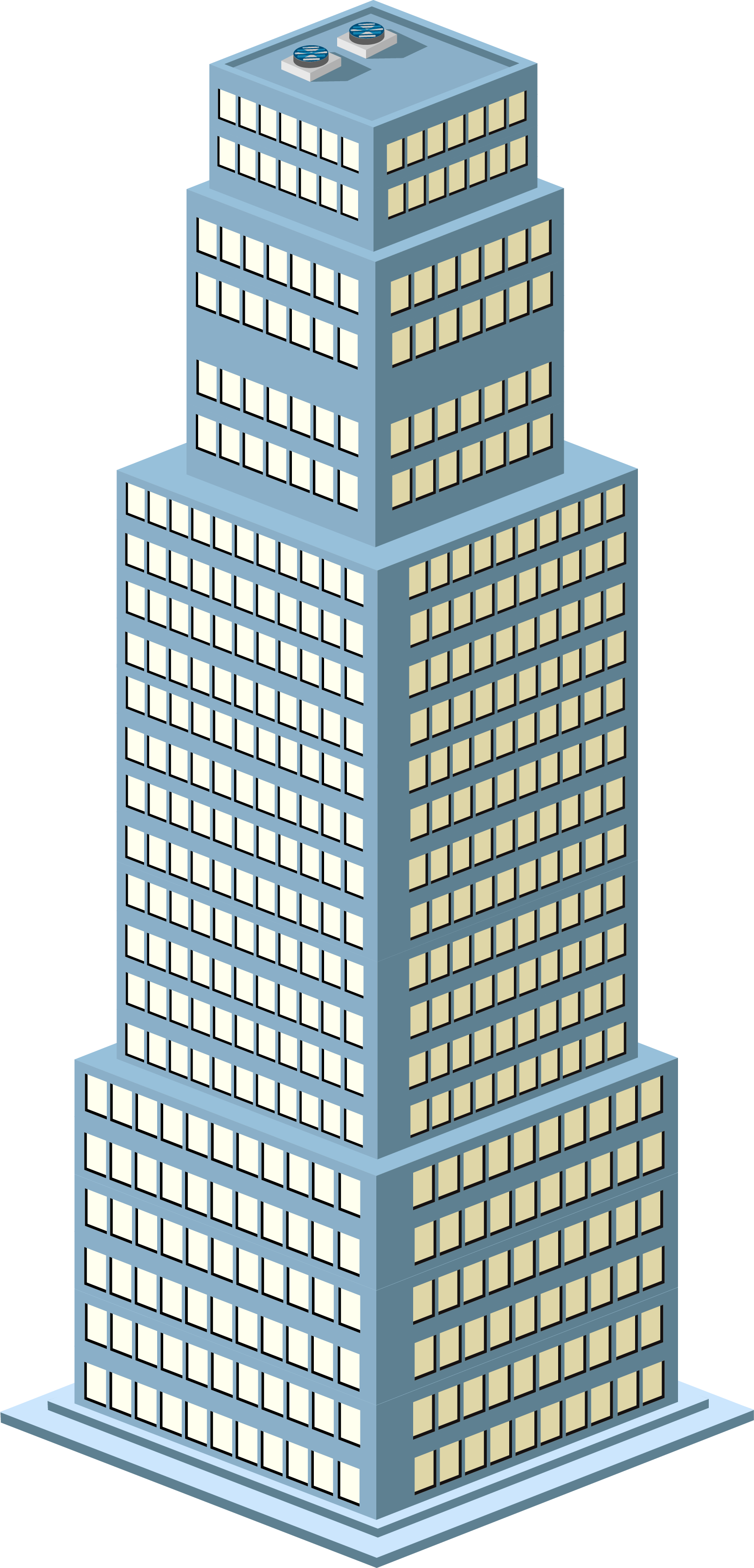 Isometric Blue Stepped Skyscraper with Windows