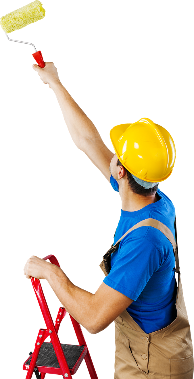 Painter in Yellow Hard Hat with Roller