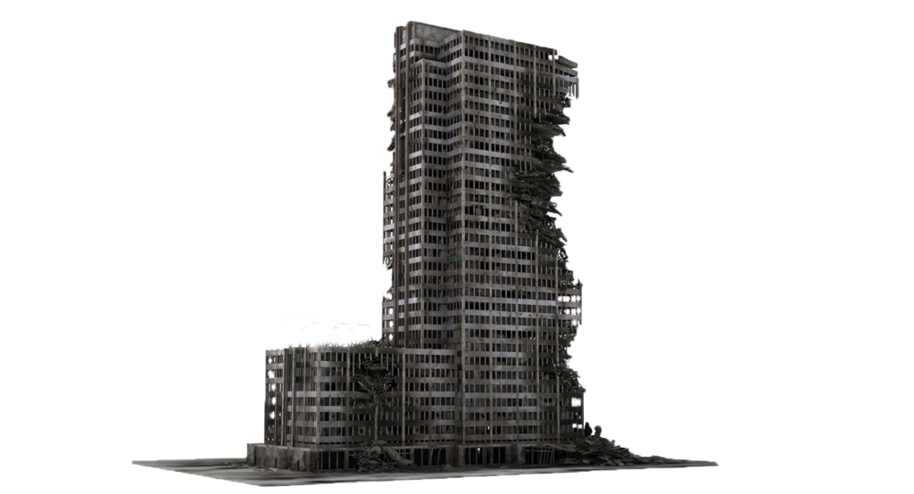 Ruined Skyscraper with Exposed Steel Frame