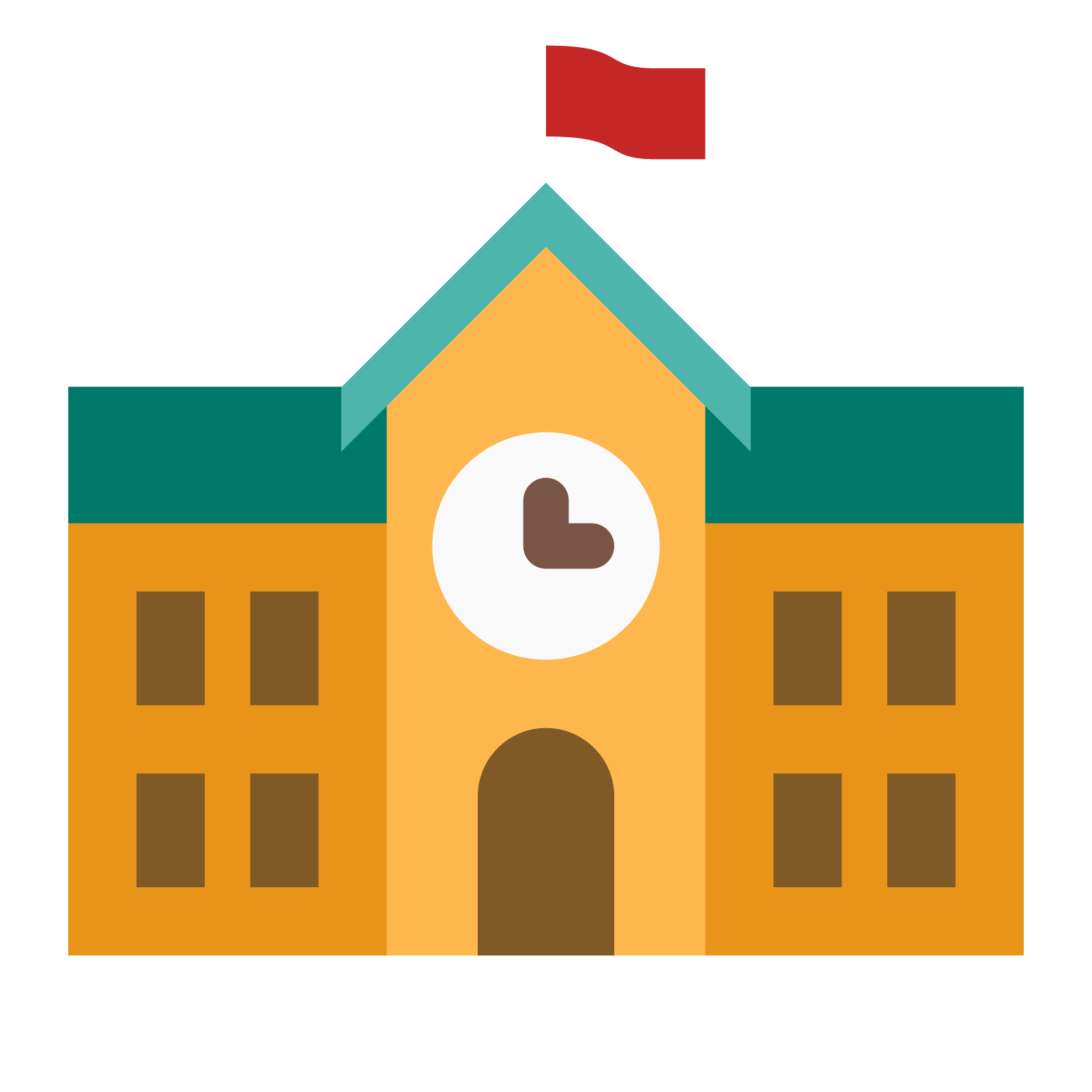Flat Orange School Building with Clock Tower