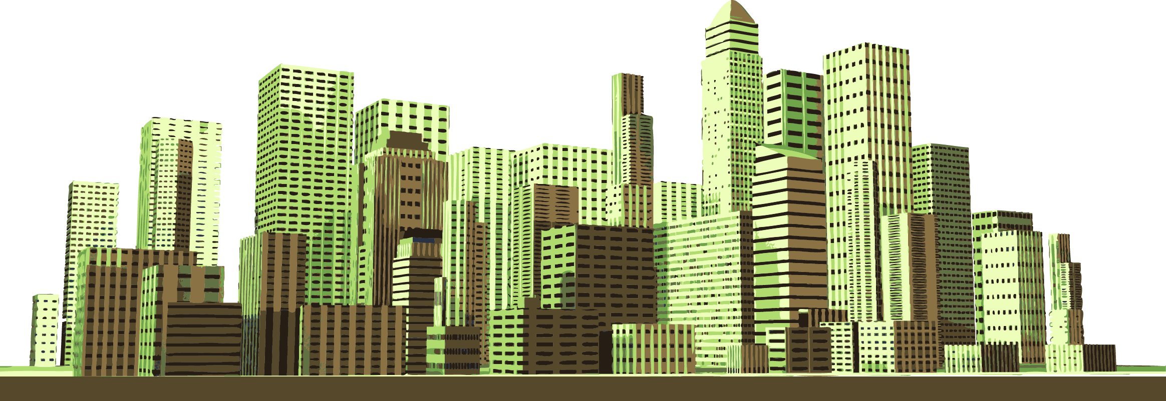 City Skyline of Green Striped Office Towers