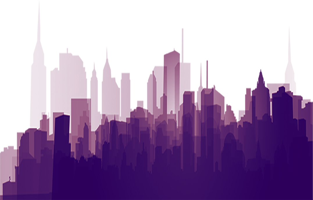 Layered Purple City Skyline Silhouette Towers