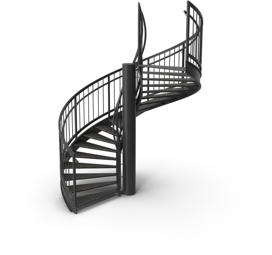 Black Metal Spiral Staircase with Curved Handrail