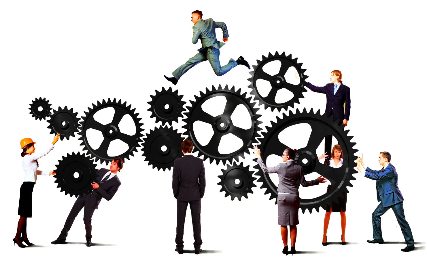 Business Team Turning Black Gears